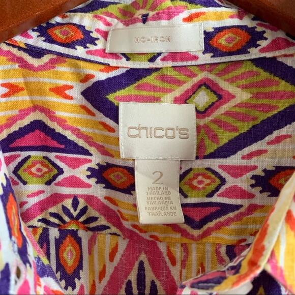 Chico's No Iron 100% Linen Geometric Top Chico's 2 - Large - Picture 2 of 12